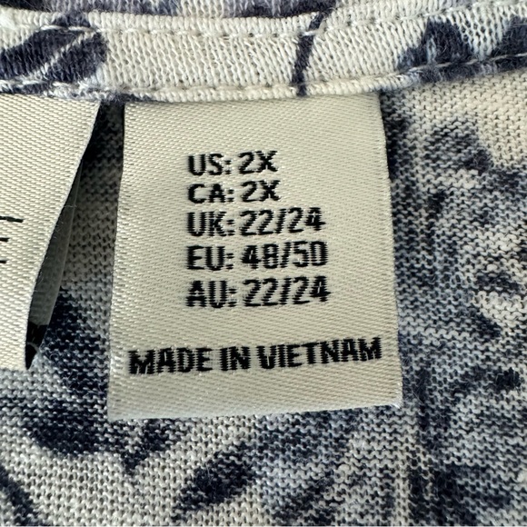 RACHEL ZOE 100% Linen Floral Knit Tunic Tee V-Neck Top 3/4 Sleeves Blue White - Picture 4 of 16